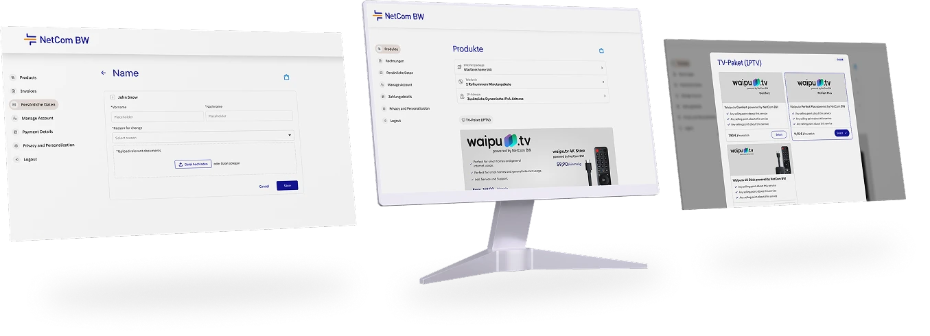 Finished Self-Service Portal screens